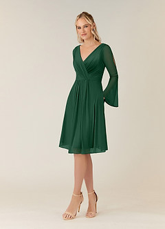 Azazie Teraso Mother of the Bride Dresses Dark Green A-Line Pleated Mesh Dress image3