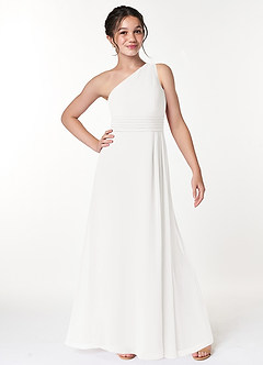 Azazie Cleo Junior Jurk van Chiffon met A-Lijn Geplooid Wit image4