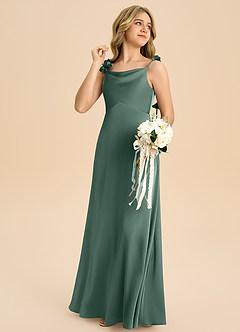 Azazie Gumdrop Junior Vestido de Eucalipto de Satén Elástico de Imperio con Plisado image4