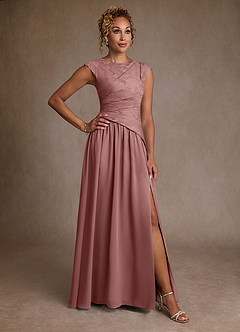 Azazie Kalleen Mère de la mariée Robes Robe Trapèze en Mousseline de soie Plissée Rose Poussiéreuse image1