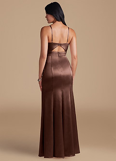 Azazie Shania At-home Try On Dresses Auburn Sheath Pleated Metallic Satin Dress image2