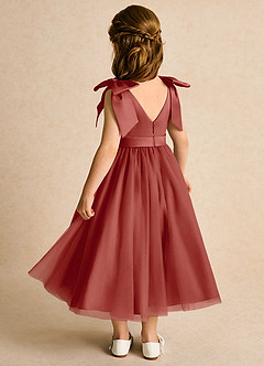Azazie Serene Flower Girl Dresses Terracotta Ball-Gown Bow Matte Satin Dress image3