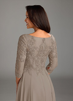 Azazie Marge Mother of the Bride Dresses Taupe A-Line Scoop Lace Chiffon Dress image4