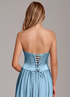 Azazie Cadence Bridesmaid Dresses Steel Blue A-Line Corset Stretch Satin Convertible Dress image6