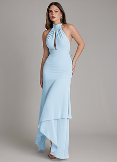 Azazie Magda Jurken voor bruidsmeisjes Jurk van Chiffon met Zeemeermin Hoge Kraag Hemelsblauw image1