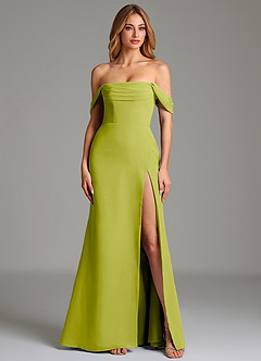 Azazie Riley Robes de demoiselle d'honneur Robe Fourreau Convertible en Mousseline de soie Épaule décolletée Citronnelle image4