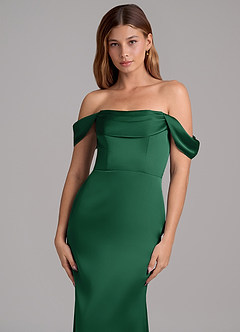 Azazie Miley 신부 들러리 드레스 인어 오프 더 숄더 스트레치 새틴 바닥 길이 드레스 image2