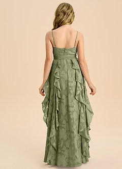 Azazie Peyton Junior Vestido de Pistacho de Devorado Floral de Corte en A con Plisado image7