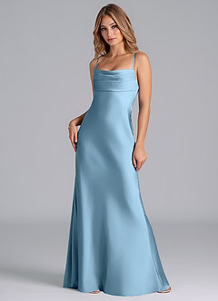 Azazie Seema Bridesmaid Dresses Steel Blue Mermaid Corset Stretch Satin Dress image3