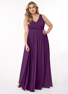 Azazie Kora Bridesmaid Dresses Grape A-Line Pleated Chiffon Dress image7