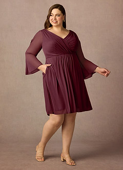 Azazie Teraso Mother of the Bride Dresses Cabernet A-Line Pleated Mesh Dress image12