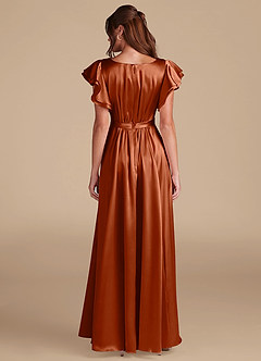 Azazie Daphne Modest Bridesmaid Dresses A-Line Ruched Metallic Satin Floor-Length Dress image2