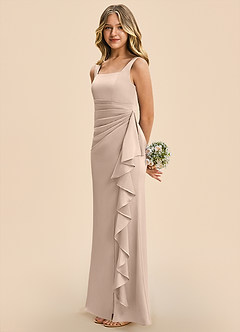 Azazie Adrienne Junior English Rose Sheath Pleated Stretch Satin Dress image5