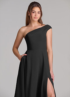 Azazie Melanie 신부 들러리 드레스 A라인 오프 더 숄더 쉬폰 바닥 길이 드레스 image5