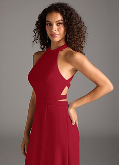 Azazie Clarice Final Sale Dark Green A-Line High Neck Stretch Crepe Dress image9