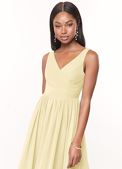 Azazie Keyla Bridesmaid Dresses Lemon Sorbet A-Line V-Neck Pleated Chiffon Dress image4