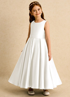 Azazie Mapel vestidos de niña de las flores Vestido de Marfil de Satin Mate de Princesa con Plisado image3
