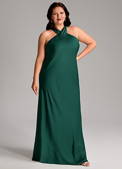 Azazie Doretta Bridesmaid Dresses Emerald Mermaid Pleated Stretch Satin Dress image9