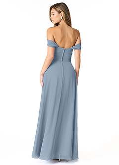 Azazie Kaitlynn Bridesmaid Dresses Dusty Blue Empire Ruched Chiffon Convertible Dress image2
