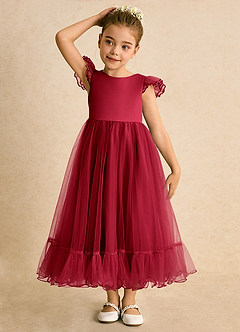 Azazie Phebs vestidos de niña de las flores Vestido de Escarlata de Tul de Corte En A image5