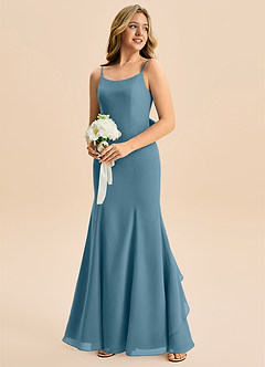 Azazie Lioren Junior 인어 절하다 쉬폰 플로어 길이 주니어 신부 들러리 드레스 image4