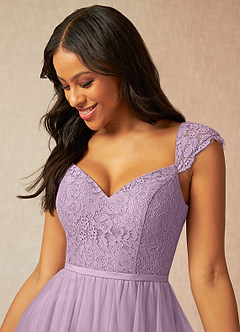 Azazie Luxi Bridesmaid Dresses Wisteria A-Line Pleated Tulle Dress image4