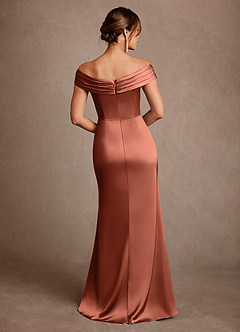 Azazie Bedford Mother of the Bride Dresses Clay Sheath Pleated Stretch Satin Dress image3