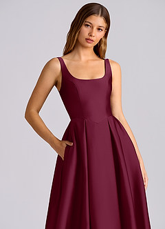 Azazie Amalie Bridesmaid Dresses Mulberry A-Line Pleated Stretch Satin Dress image2