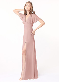 Azazie Kimber Robes de demoiselle d'honneur Robe Trapèze en Mousseline de soie Manches à volants Rose Poudré image6