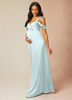 Azazie Rhea Maternity Bridesmaid Dresses A-Line Off-The-Shouler Pleated Stretch Satin Floor-Length Dress image3