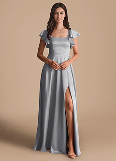 Azazie Bondi Bridesmaid Dresses Silver A-Line Bow Metallic Satin Dress image2