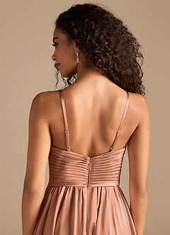 Azazie Alia Vestidos de madrinha de casamento Vestir Bronzeador de Cetim Metálico de Linha A com Plissado image6