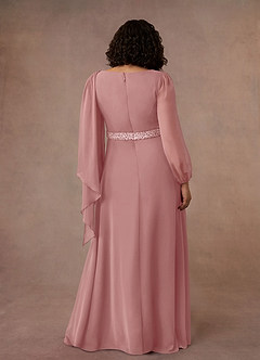 Azazie Priyanka Kleider für die Brautmutter A-Linie Bootshals Gefaltet Chiffon Kleid Altrosa image8