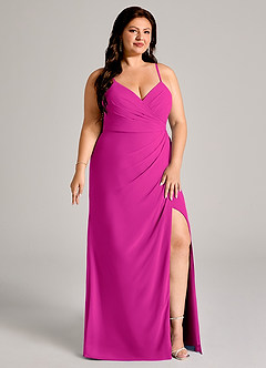 Azazie Maci Bridesmaid Dresses Fuchsia Sheath Pleated Chiffon Dress image11
