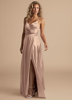 Azazie Davis Brautjungfernkleider A-Linie Plissee Metallischer Satin Kleid Taupe image5