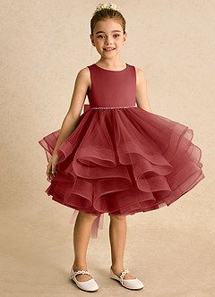 Azazie Tinie Flower Girl Dresses Rust Ball-Gown Bow Tulle Dress image2