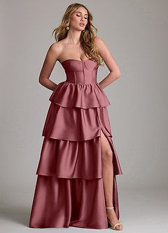 Azazie Faye Bridesmaid Dresses Desert Rose A-Line Ruched Stretch Satin Dress image4