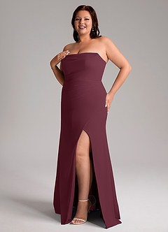 Azazie Leonis Robes de demoiselle d'honneur Robe Fourreau Convertible en Mousseline de soie Sans bretelle Cabernet image13