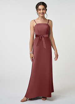 Azazie Anina Junior Desert Rose A-Line Bow Matte Satin Dress image4