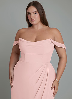 Azazie Johana Bridesmaid Dresses Powder Pink Mermaid Off the Shoulder Chiffon Convertible Dress image11