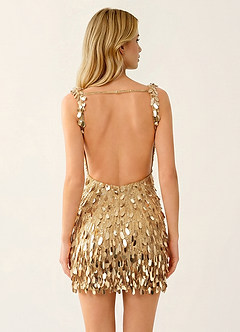 Viennejoie Champagne V-Neck Sequin Open Back Mini Dress image5