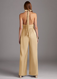 Azazie Oli Bridesmaid Dresses Gold Pleated Stretch Satin Jumpsuit image2