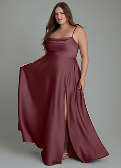 Azazie Elle Bridesmaid Dresses Sangria A-Line Pleated Stretch Satin Dress image8