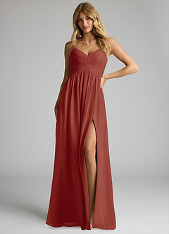 Azazie Alia Bridesmaid Dresses Terracotta A-Line Pleated Chiffon Dress image1