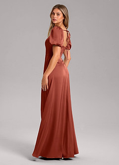 Azazie Fyona Bridesmaid Dresses Terracotta A-Line Pleated Stretch Satin Dress image5