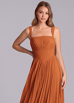 Azazie Mina Bridesmaid Dresses Cinnamon A-Line Pleated Chiffon Dress image2