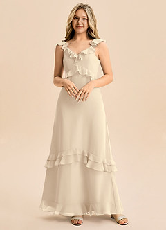 Azazie Tavie Junior Vestido de Champán de Gasa de Corte en A con Volante image5