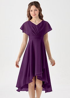 Azazie Graciela Junior Grape A-Line Pleated Chiffon Dress image3