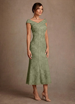 Azazie Keith Mother of the Bride Dresses Pistachio Sheath Pleated Floral Burnout Dress image3