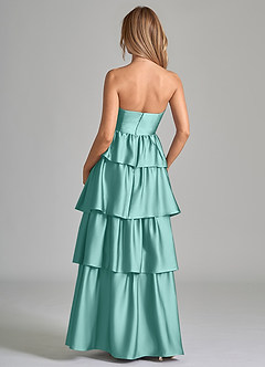 Azazie Faye Bridesmaid Dresses Aqua A-Line Ruched Stretch Satin Dress image7